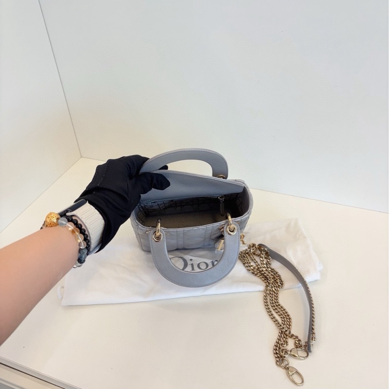 【99新閒置🆕】Dior lady dior三格灰金扣戴妃包 手提包 斜挎包 單肩包-7