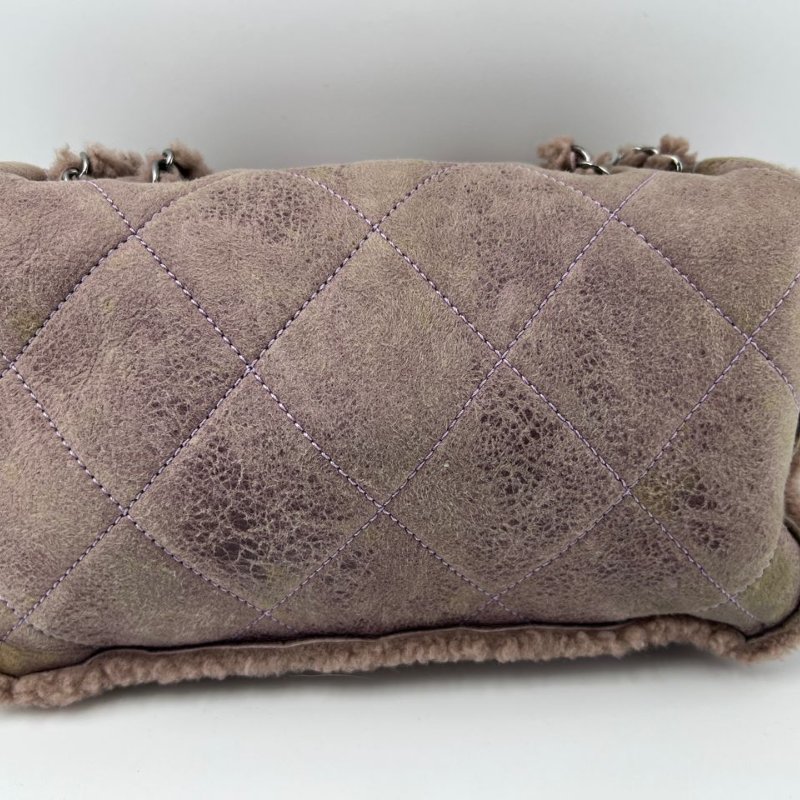 CHANEL 麂皮毛絨邊 CF 手拿包-7