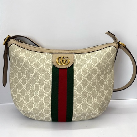 GUCCI 古馳 經典Ophidia系列GG SUPREME帆布肩背斜背包 彎月包 598125