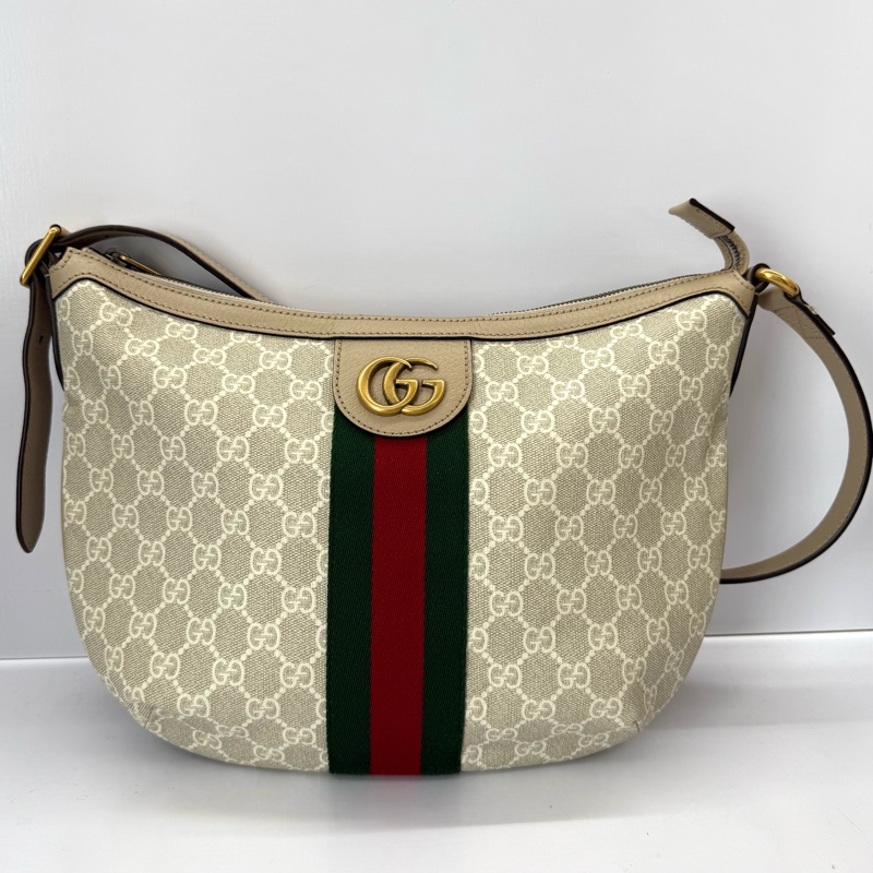 GUCCI 古馳 經典Ophidia系列GG SUPREME帆布肩背斜背包 彎月包 598125-0