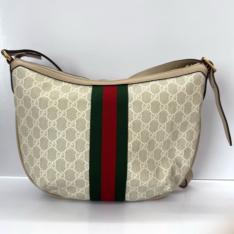 GUCCI 古馳 經典Ophidia系列GG SUPREME帆布肩背斜背包 彎月包 598125-1