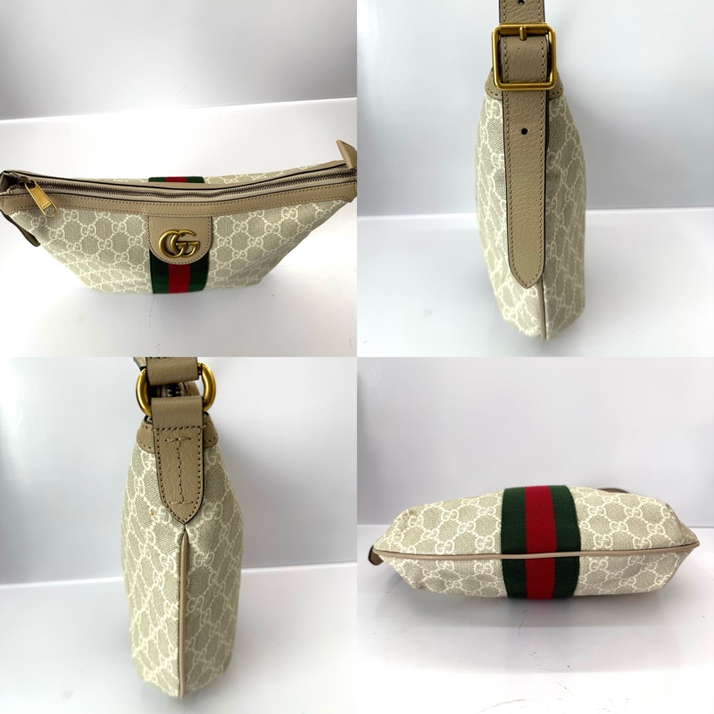 GUCCI 古馳 經典Ophidia系列GG SUPREME帆布肩背斜背包 彎月包 598125-2