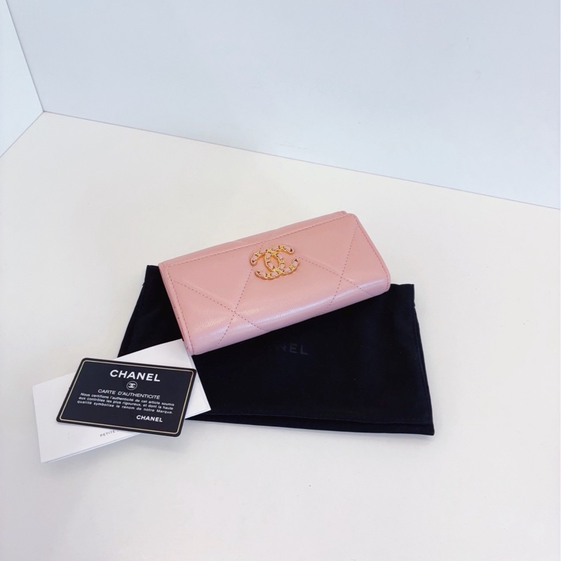 【閒置品🆕】Chanel 19bag系列粉色大菱格金扣翻蓋長錢包-6