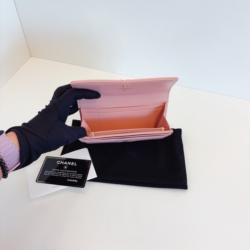 【閒置品🆕】Chanel 19bag系列粉色大菱格金扣翻蓋長錢包-8