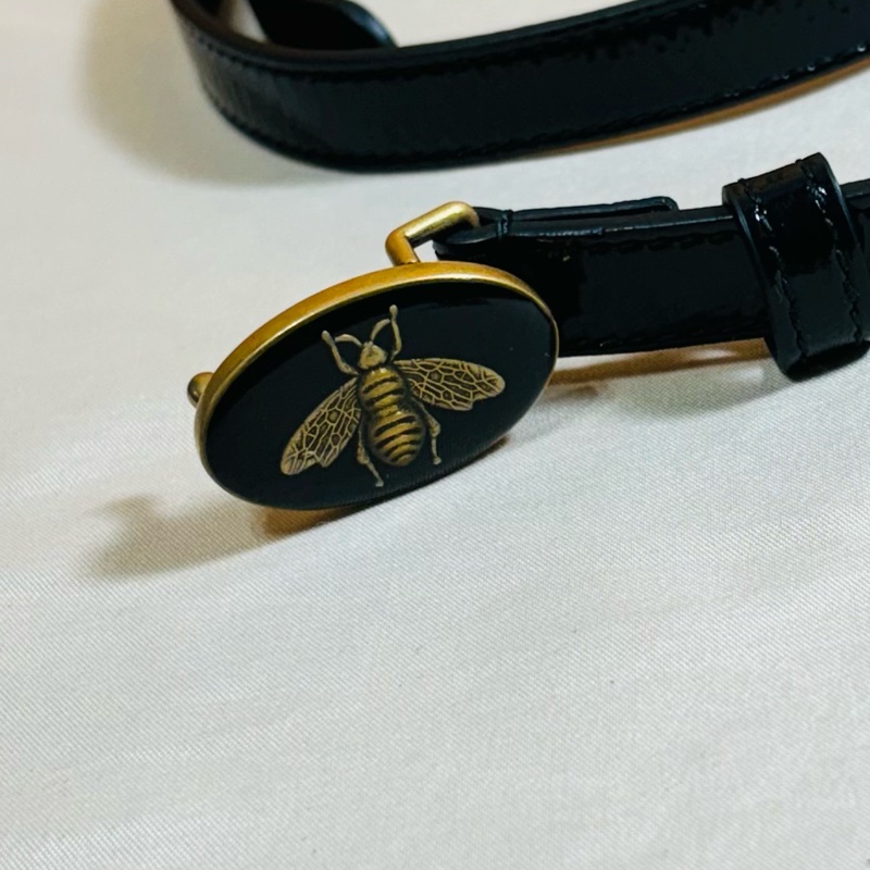 🐝全台最甜 Gucci 古馳 黑金蜜蜂 窄皮帶 90/36 總長100cm-2