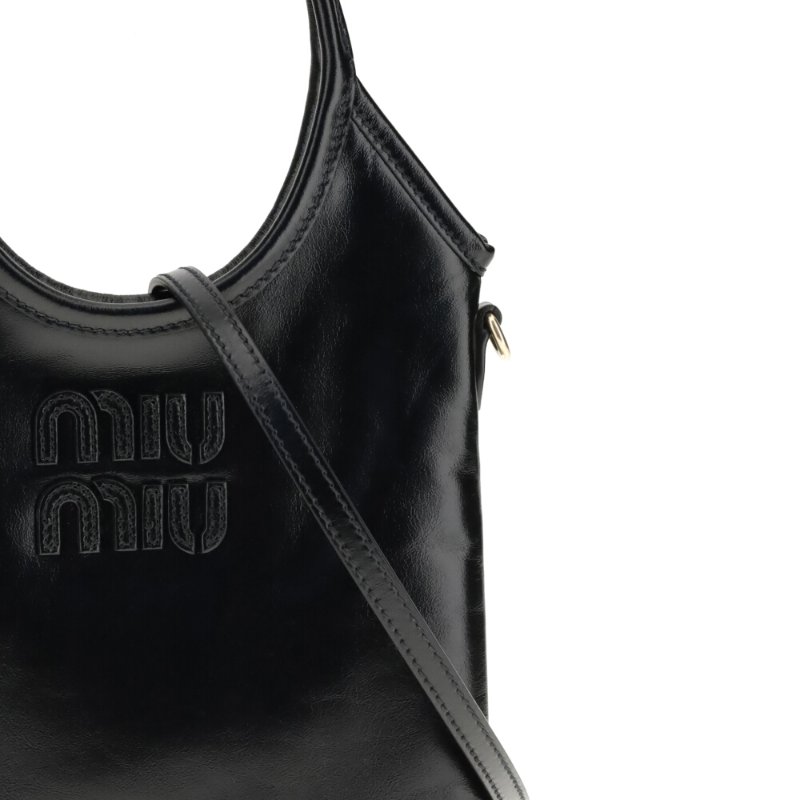 【MIU MIU】Ivy 迷你 小牛皮 手袋 托特包 肩背包 全黑色 5BA281-2
