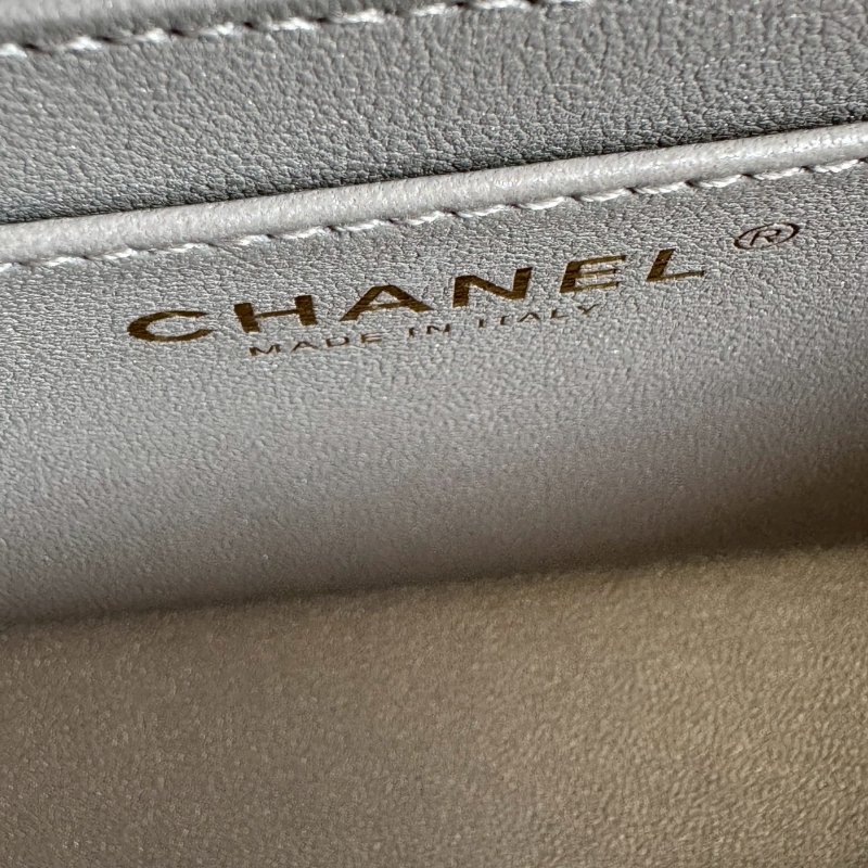 😍顏色超美的名媛感 Chanel 珍珠光澤灰藍色手提肩背包-25