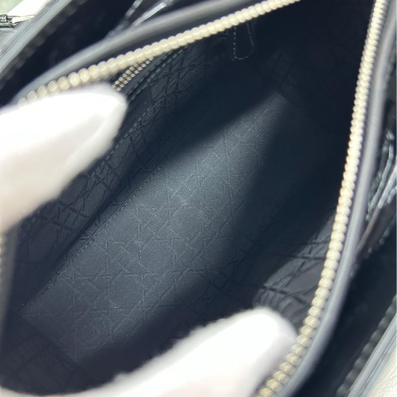 【99新】Dior 黑銀漆皮五格戴妃手提包 斜挎包 單肩包-4