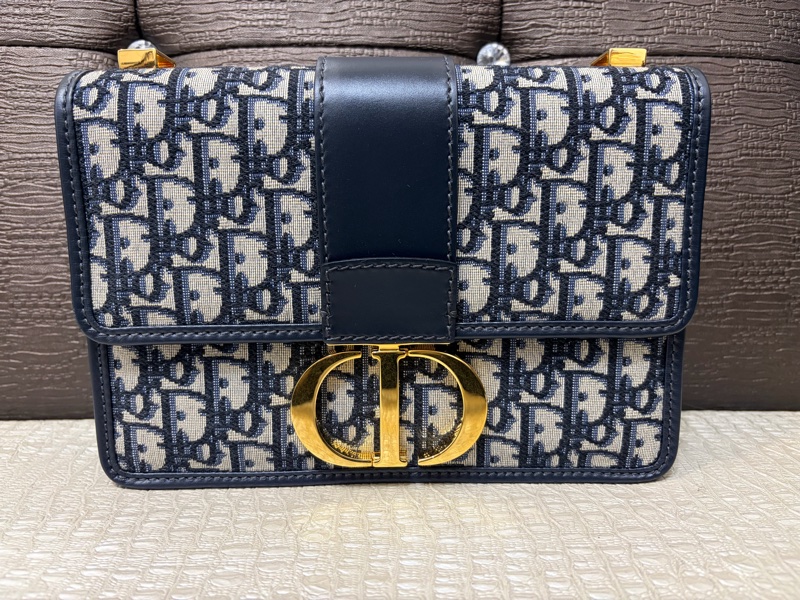 Dior 藍緹花布金釦30 Montaigne 肩斜背包-1