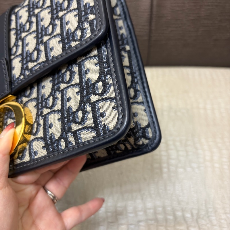 Dior 藍緹花布金釦30 Montaigne 肩斜背包-4
