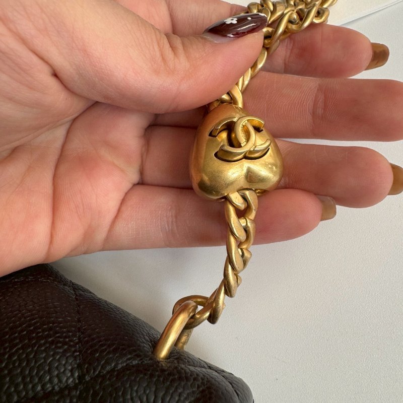 🤍💥熱賣斷貨款 Chanel 黑色愛心調節鏈包-12