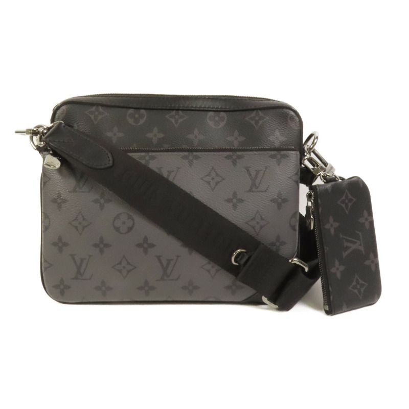 LOUIS VUITTON Monogram Eclipse Reverse Trio Messenger銀扣肩背袋灰色-0