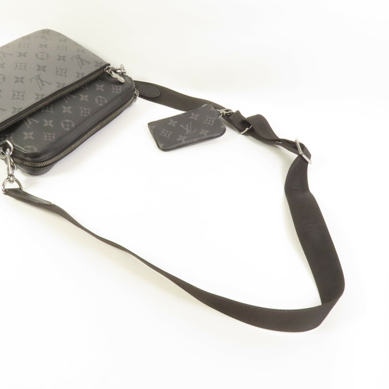 LOUIS VUITTON Monogram Eclipse Reverse Trio Messenger銀扣肩背袋灰色-4