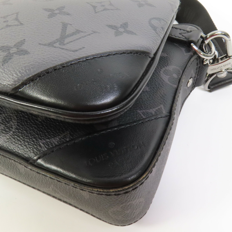 LOUIS VUITTON Monogram Eclipse Reverse Trio Messenger銀扣肩背袋灰色-12