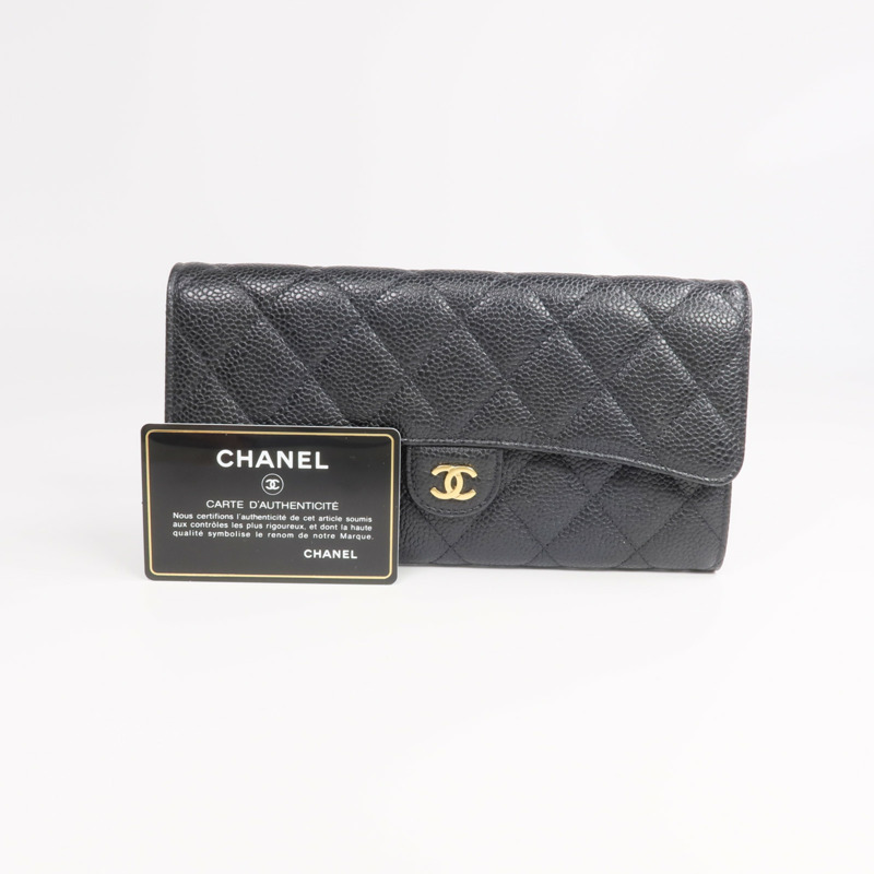 CHANEL 牛皮皮革Classic Long Flap Wallet金扣長錢包-16