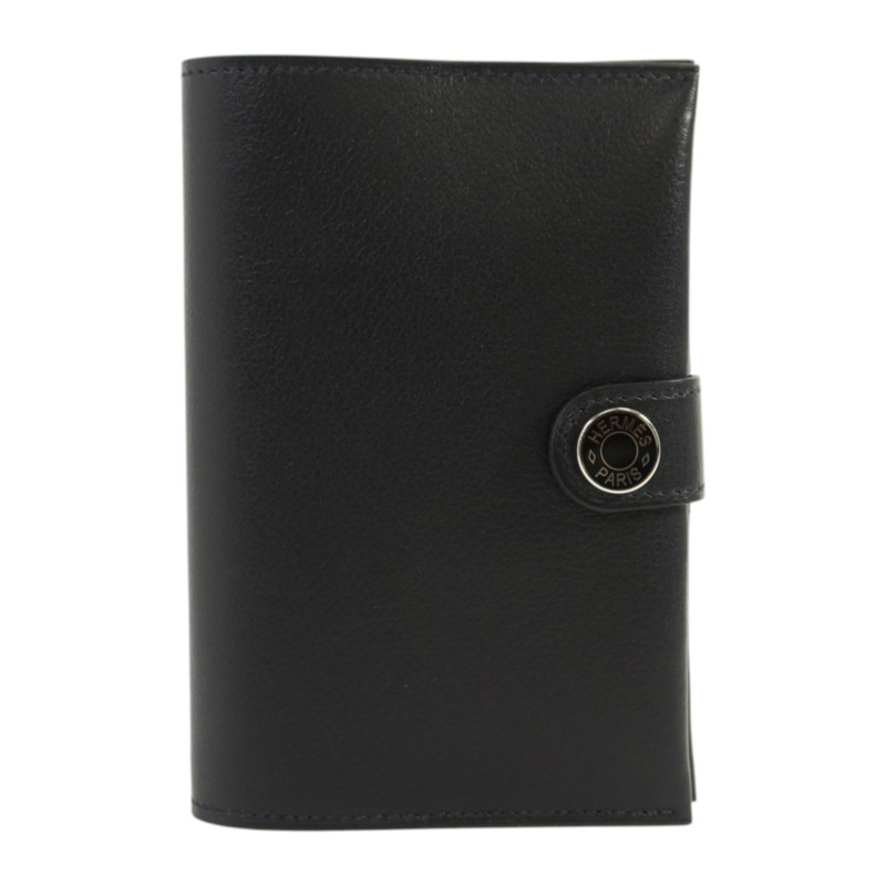 HERMES Evergrain皮革R.M.S Passport銀扣護照套Noir-0