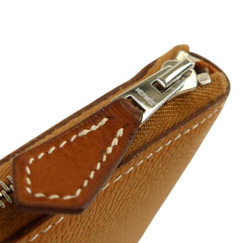 HERMES Epsom皮革Silk In Long Wallet銀扣長錢包Gold-9