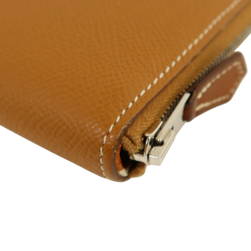 HERMES Epsom皮革Silk In Long Wallet銀扣長錢包Gold-11