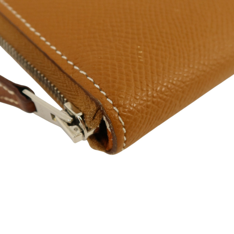 HERMES Epsom皮革Silk In Long Wallet銀扣長錢包Gold-12