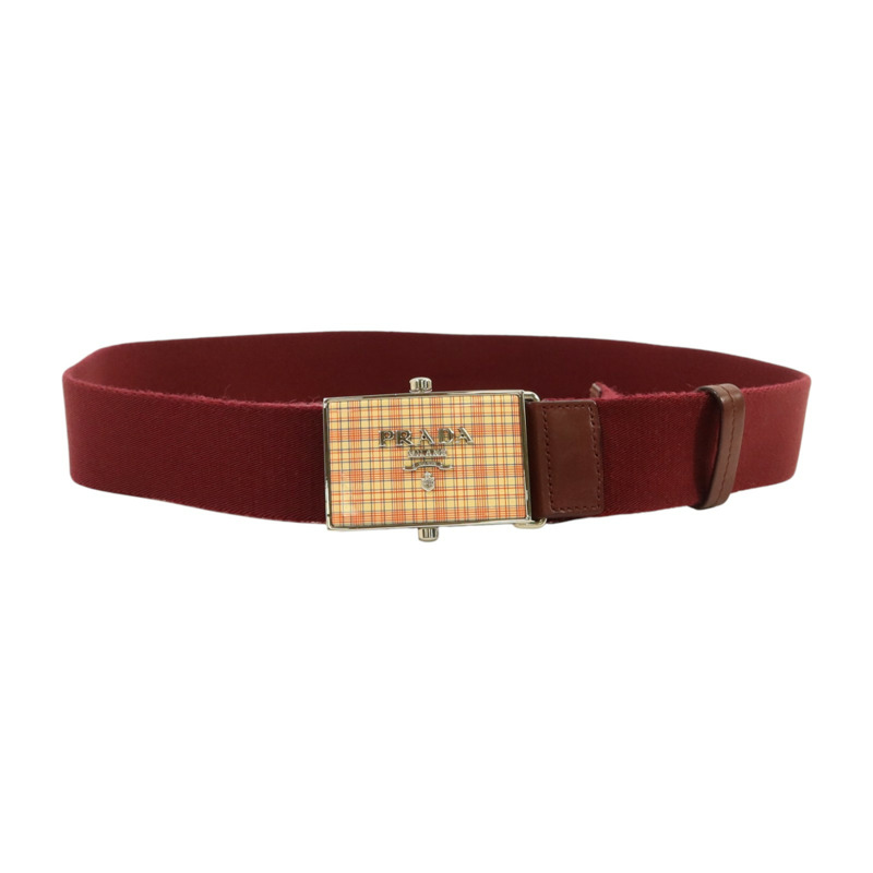 PRADA 帆布Belt 85cm銀扣腰帶-0
