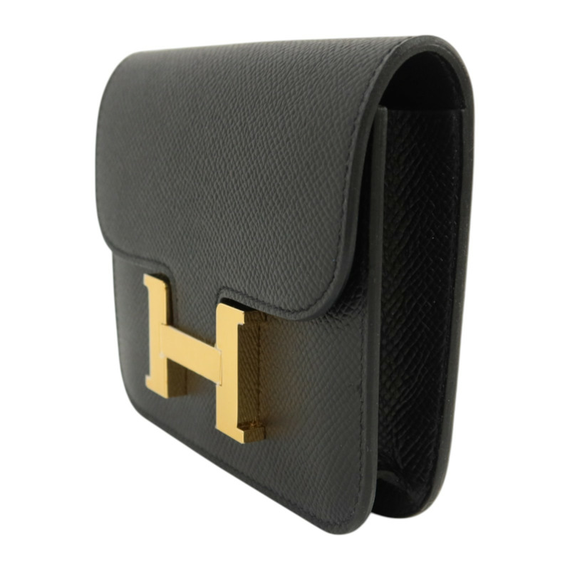 HERMES Epsom皮革Constance Slim金扣錢包Noir-2