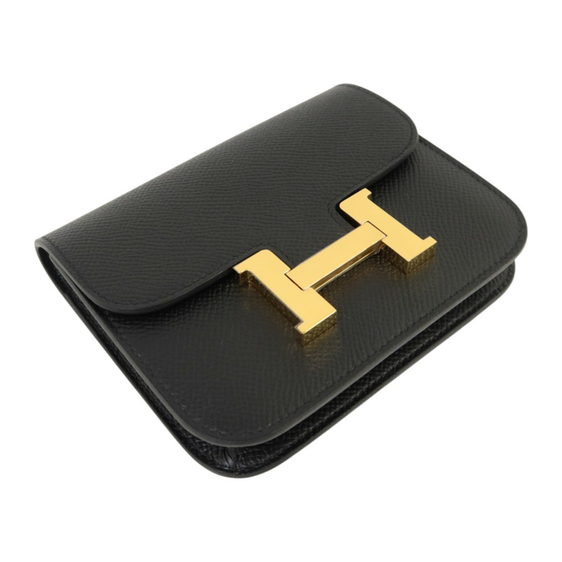 HERMES Epsom皮革Constance Slim金扣錢包Noir-3