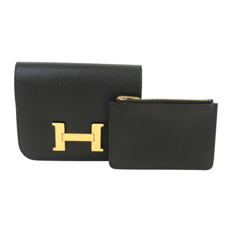 HERMES Epsom皮革Constance Slim金扣錢包Noir-8