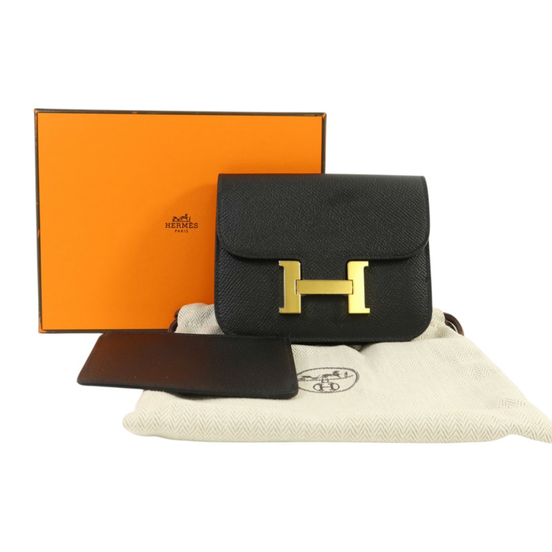 HERMES Epsom皮革Constance Slim金扣錢包Noir-9