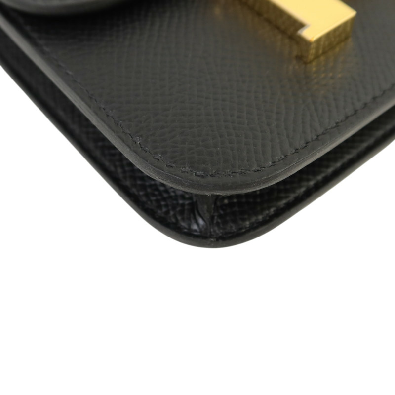 HERMES Epsom皮革Constance Slim金扣錢包Noir-10