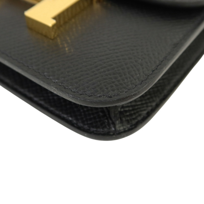 HERMES Epsom皮革Constance Slim金扣錢包Noir-11