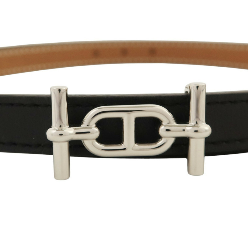 HERMES Epsom皮革/Swift皮革Ancre Belt 75cm銀扣皮帶Noir-2