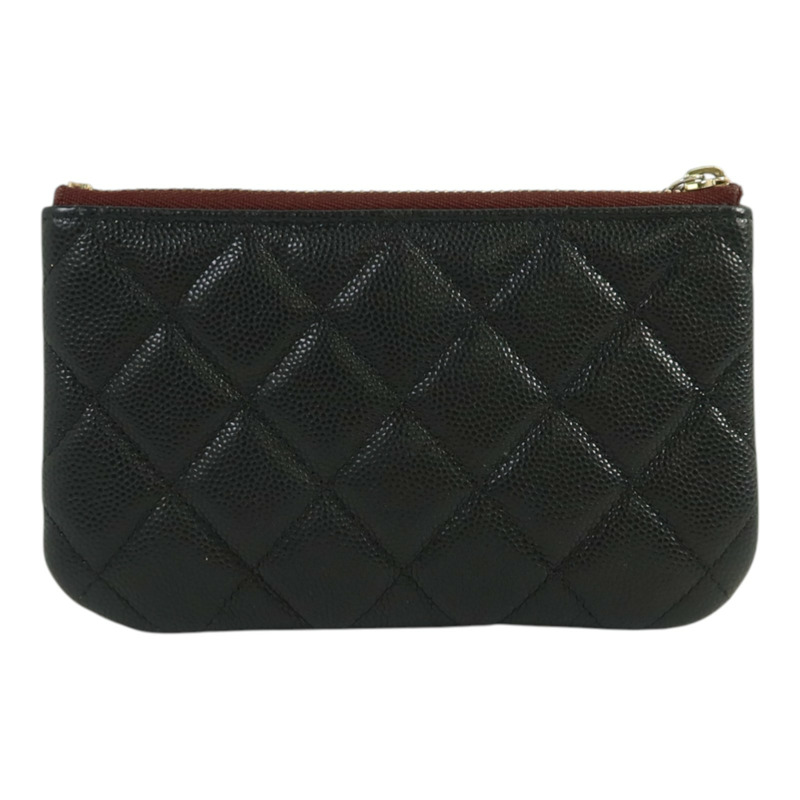 CHANEL 牛皮皮革Classic Small Zipper Pouch金扣錢包-1