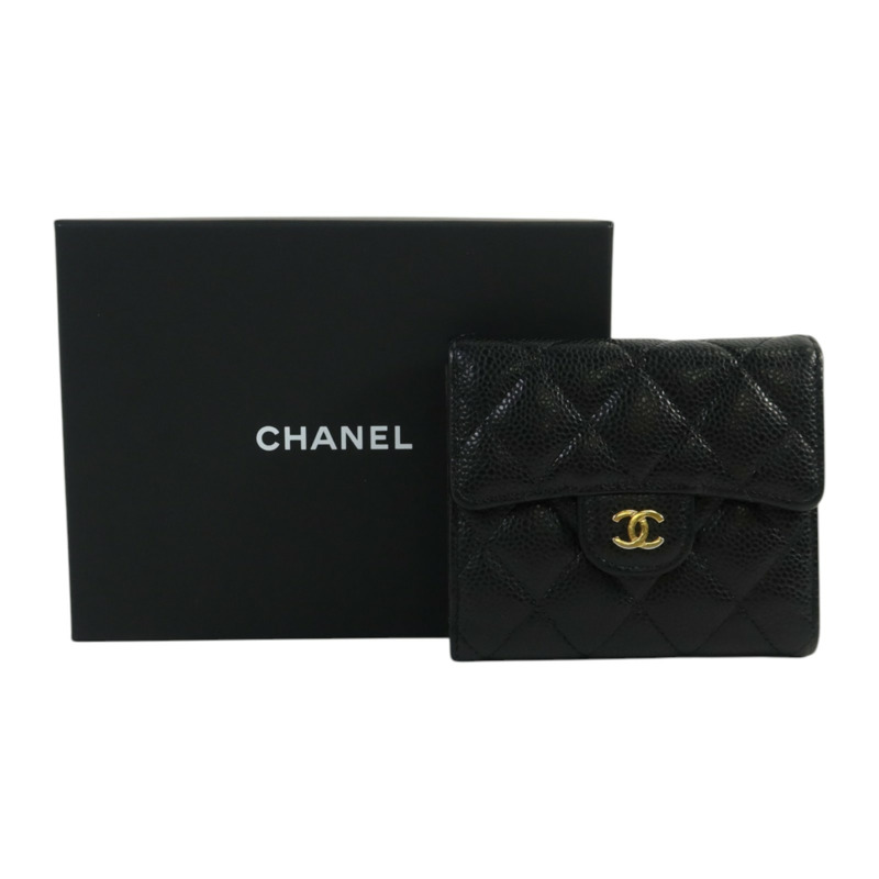 CHANEL 牛皮皮革Classic Flag Wallet金扣錢包-9