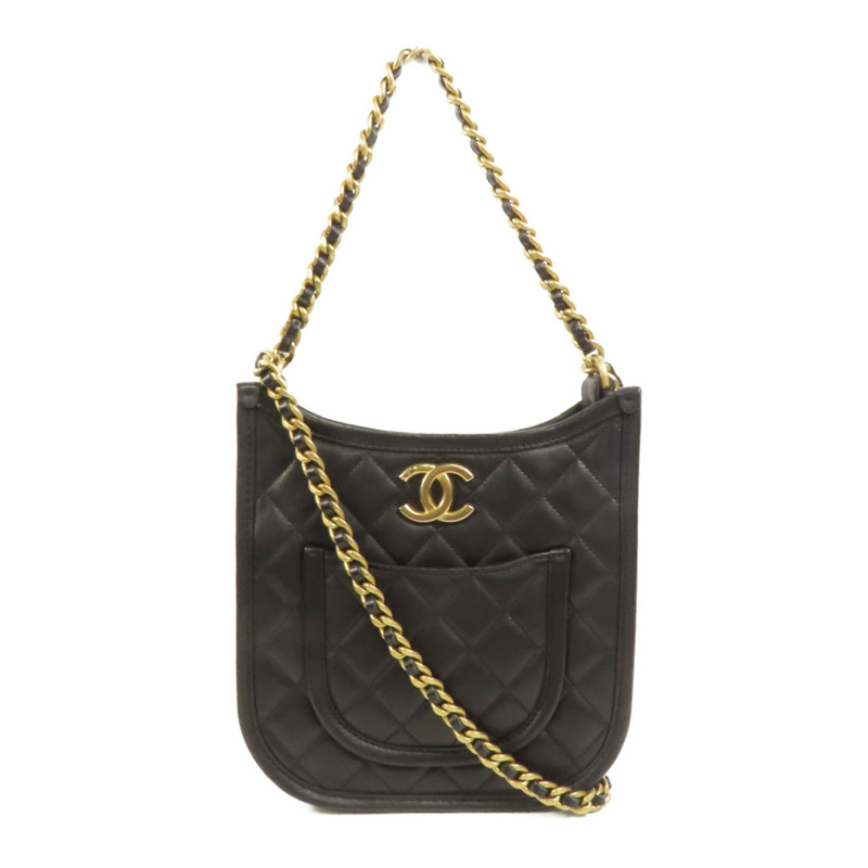 CHANEL 牛皮皮革24S Hobo金扣鏈帶手挽肩背兩用袋-0