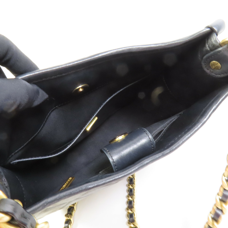 CHANEL 牛皮皮革24S Hobo金扣鏈帶手挽肩背兩用袋-6