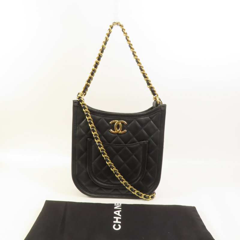 CHANEL 牛皮皮革24S Hobo金扣鏈帶手挽肩背兩用袋-9