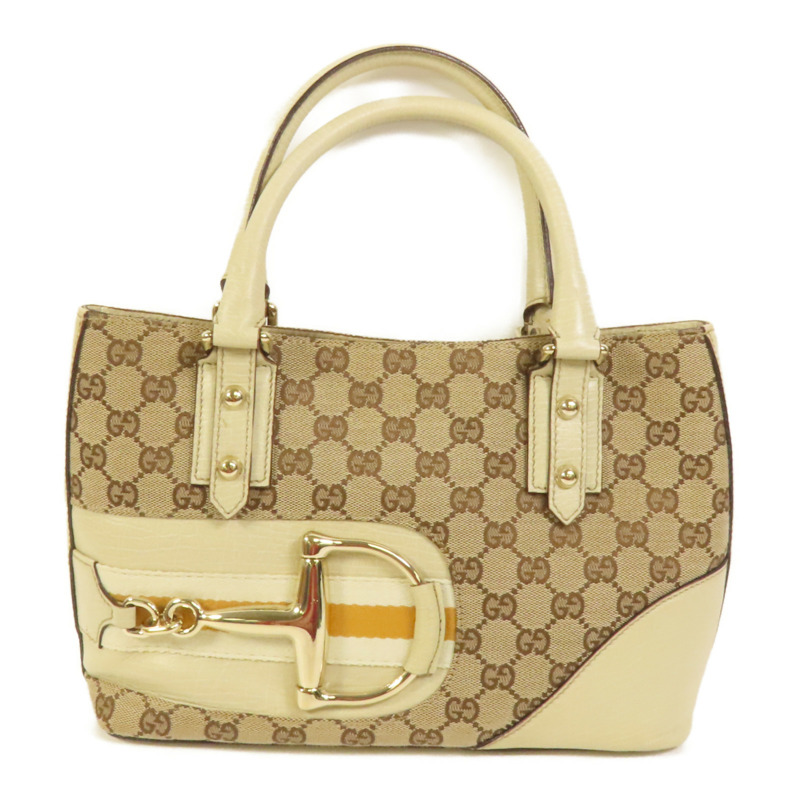 GUCCI 帆布Horsebit Tote金扣手挽袋-0