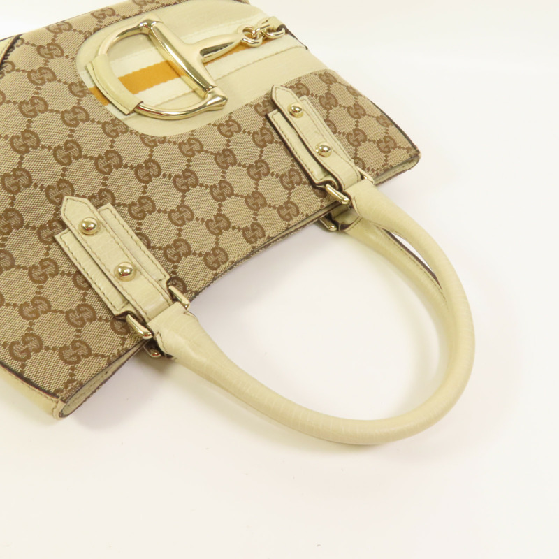 GUCCI 帆布Horsebit Tote金扣手挽袋-5
