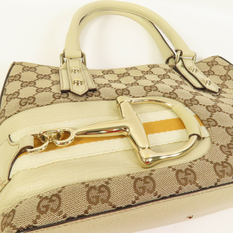GUCCI 帆布Horsebit Tote金扣手挽袋-6