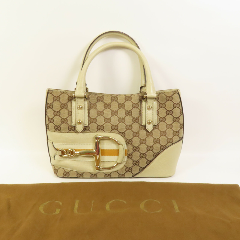 GUCCI 帆布Horsebit Tote金扣手挽袋-9