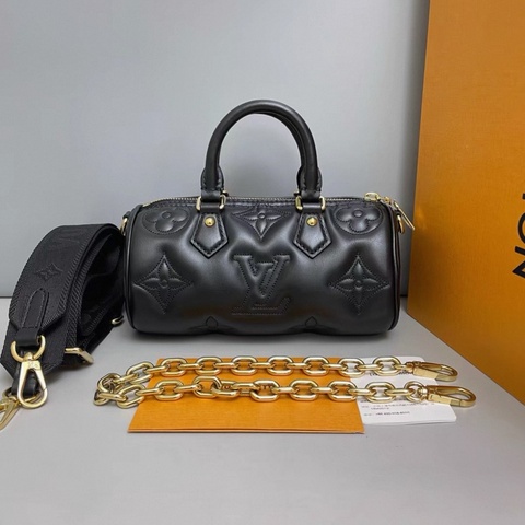 LV路易威登Papillon BB壓紋黑色全皮巴比龍 芯片