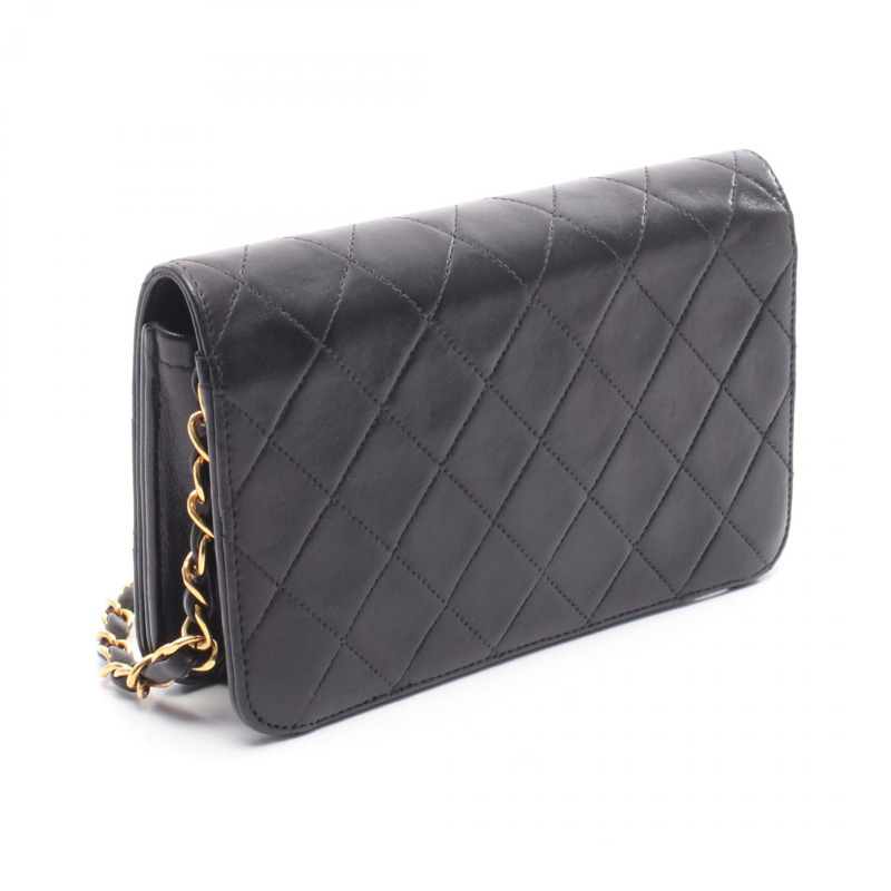 香奈兒迷你絎縫全翻蓋鏈條肩背斜背包,黑色皮革,二手-1