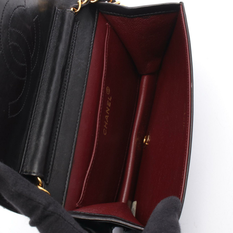 香奈兒迷你絎縫全翻蓋鏈條肩背斜背包,黑色皮革,二手-2