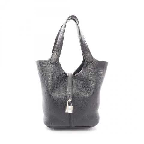 愛馬仕 Picotin Lock MM 托特水桶包，Clemence 皮革，黑色，SHW，二手。