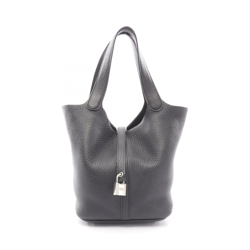 愛馬仕 Picotin Lock MM 托特水桶包,Clemence 皮革,黑色,SHW,二手。-0