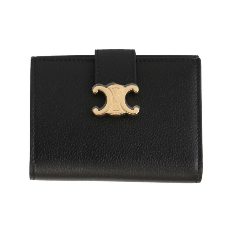 【CELINE】Nino 細搭帶 粒面牛皮 皮夾 卡夾 短夾 錢包 黑色 10M963GHH.38NO-0