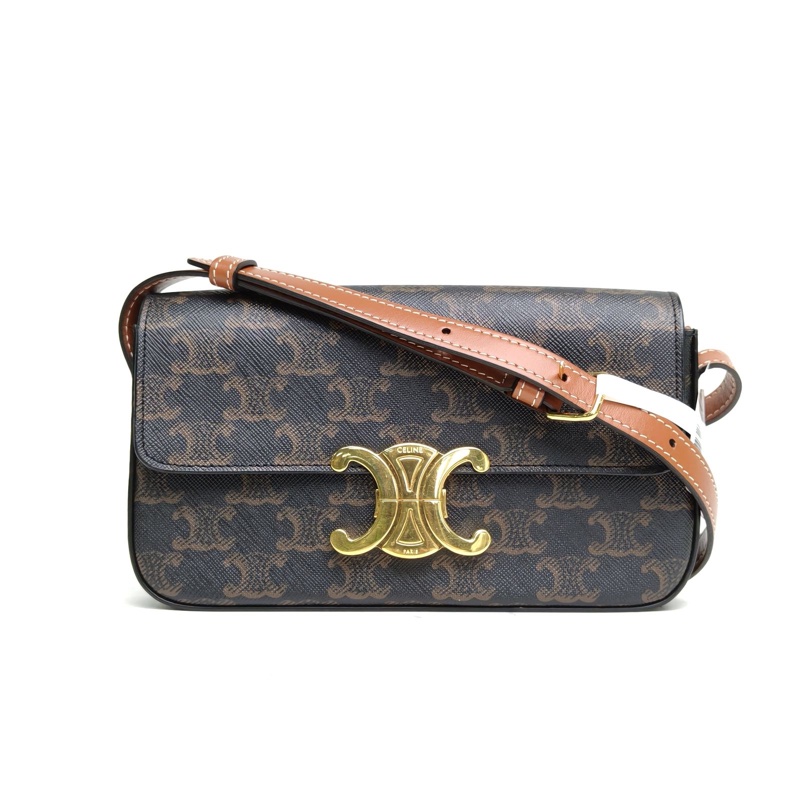 CELINE Triomphe凱旋門金屬鎖扣橫版肩背包老花PVC金扣-0