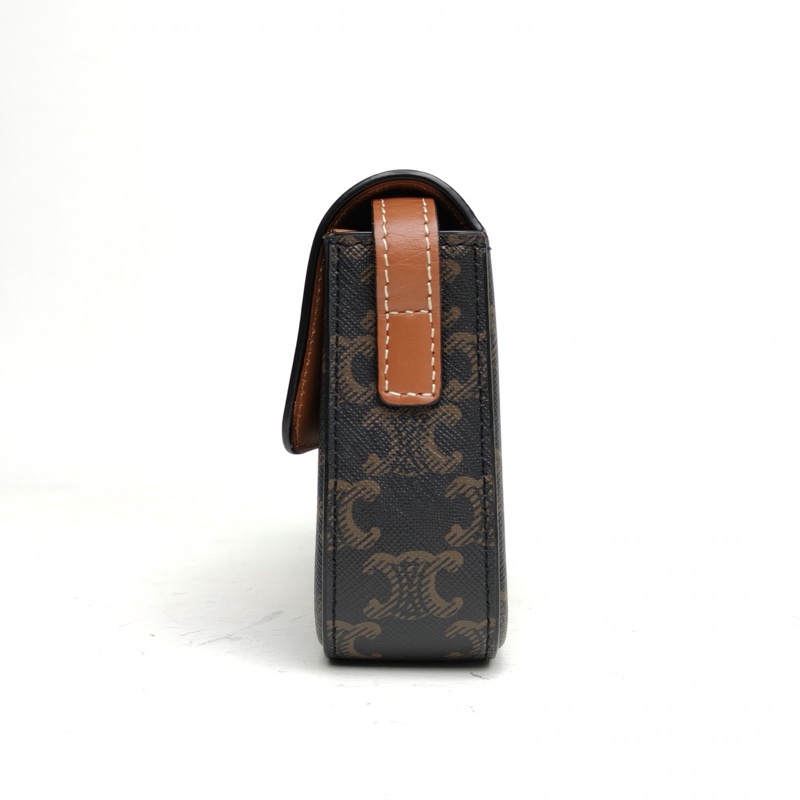 CELINE Triomphe凱旋門金屬鎖扣橫版肩背包老花PVC金扣-1