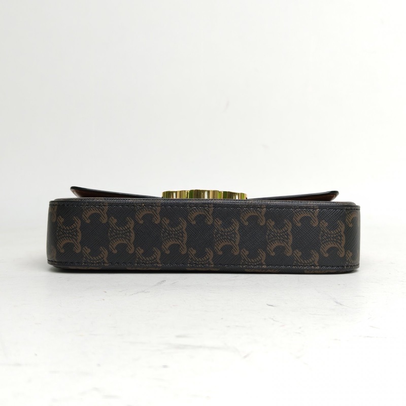 CELINE Triomphe凱旋門金屬鎖扣橫版肩背包老花PVC金扣-3