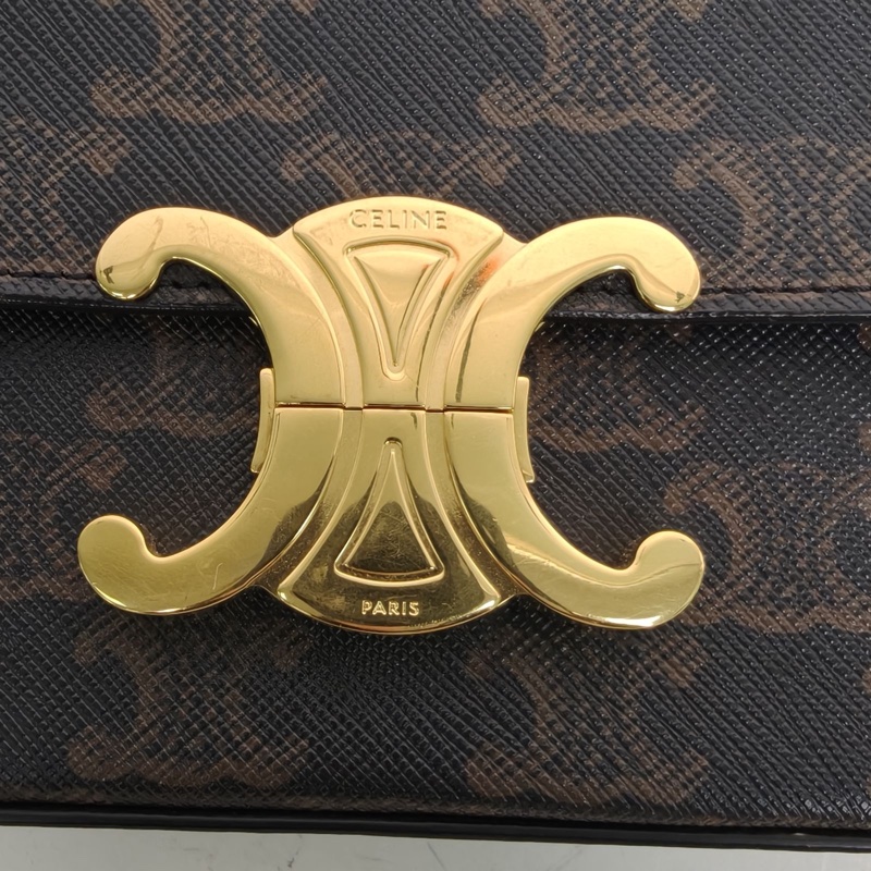 CELINE Triomphe凱旋門金屬鎖扣橫版肩背包老花PVC金扣-4